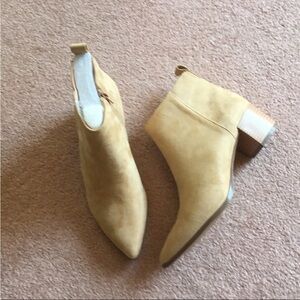 NIB nude suede wooden heeled booties